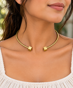 Minimalist Gold Cube <b>Choker</b> Necklace <b>for</b> <b>Women</b> – Geometric Open Collar Statement Jewelry - Product Image 1
