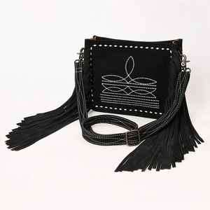 Bolso Bandolera Bohemio de Cuero Genuino con Flecos de Gamuza, Hecho a Mano, Vintage, Bordado, Ligero, para Verano - Product Image 5