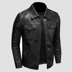 Veste en cuir pour hommes, nouvelle tendance, printemps et automne, col montant, confortable et mince, beau manteau pour jeunes - Product Image 2