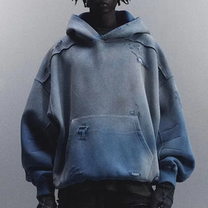 Jersey de manga larga de gran tamaño personalizado de alta calidad, Sudadera con capucha con lavado ácido para hombre, sudaderas con capucha personalizadas desgastadas Vintage negras lavadas - Product Image 1