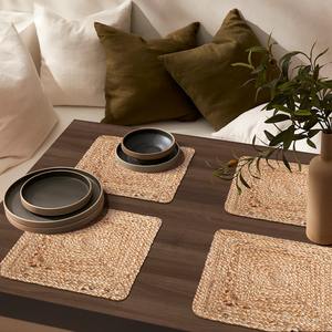 ชุดที่รองจานปอกระเจาแบบวินเทจ4ชิ้นแบบถักทำจากฟางสำหรับโต๊ะรับประทานอาหารในร่มและกลางแจ้ง - Product Image 3