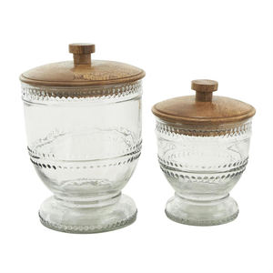 Clear Handmade Glass Beaded <b>Decorative</b> Jars with Wooden <b>Lids</b> for Living Room, Tabletop, and Home Storage - Product Image 5