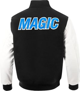 Chaqueta Varsity Bordada de los Orlando Magic, 100% Transpirable, de Secado Rápido, con Ribete en Contraste Blanco y Negro, para Adultos, Informal, Deportiva, para Primavera - Product Image 2