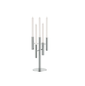 Nickel Plated Finishing Sustainable Quality Dining Tabletop Decoration Embossed Design Metal And Glass 5 Arms Candle Stand - Product Image 4