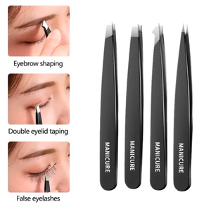 Juego de pinzas para cejas de acero inoxidable profesional, 4 Uds., inclinado, gran precisión, depilación Facial encarnada, bolsa de uso de belleza - Product Image 2