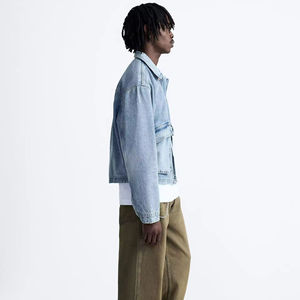 Men Jacket OEM Custom Mens Jean Denim Jacket Faded Effect Japanese Denim Cotton <b>Coat</b> Oversized Vintage Washed Denim Jacket - Product Image 2