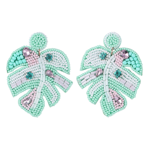 Pendientes de cuentas bordados hechos a mano 100%, diseño de hoja, uso diario en el hogar, la mejor calidad, pendientes de uso de regalo para niñas y mujeres - Product Image 6