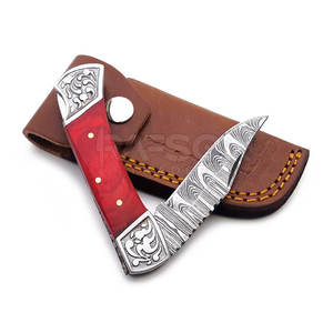 Secure <b>Lock</b> and Comfortable Grip Handcrafted Damascus Folding Hunting <b>Knife</b> with Customizable OEM Wood Handle for DIY Projects - Product Image 4