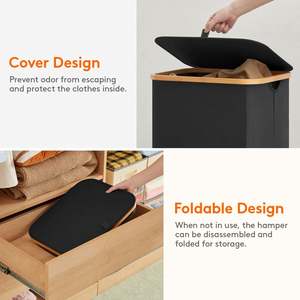 Cesto para Ropa Sucia de 100L con Tapa, Plegable, con Asas de Bambú y Bolsa de Lavandería Extraíble - Product Image 5