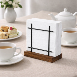 <b>Black</b> metal napkin holder Wooden base napkin stand Iron napkin holder Minimalist napkin holder Modern table napkin organizer - Product Image 2