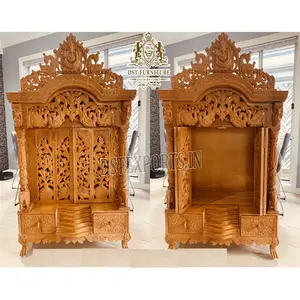 购买独家手工制作的Pooja Mandir门神圣印度教寺庙设计印度家庭手工雕刻柚木Mandir