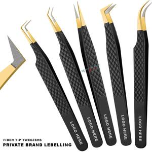 Pinzas profesionales de pestañas con acabado de Plasma negro de acero inoxidable, volumen ruso, flaco, fibra de pestañas de aislamiento curvo de 90 grados - Product Image 2