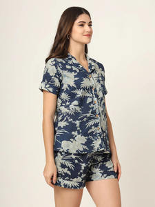 Ensemble de pyjama décontracté en coton pour femmes, imprimé à la main, floral, léger, manches courtes, vêtements de nuit doux, séchage rapide, respirant - Product Image 4