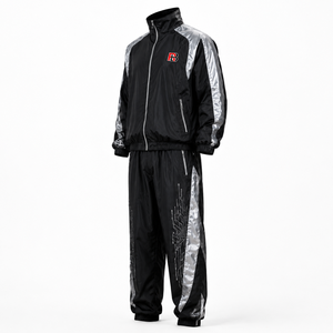 Conjunto Deportivo para Hombre, Negro y Plateado, con Cierre Completo, Paneles Reflectantes, Secado Rápido, Poliéster, para Otoño, Cortavientos - Product Image 3