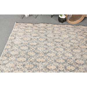 Alfombra turca Vintage Beige gris 6,7X9,5 pies de lana de tejido plano patrón de retazos para decoración para sala de estar Uso de pasillo respaldo de látex - Product Image 2