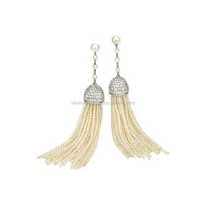 Boucles d'oreilles pampilles en diamant naturel, nouveau bijou en perles d'eau douce, fabriqué en couleur unie, blanc, or 18k - Product Image 5