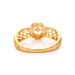 แหวนหมั้นลายใบไม้สีทอง |   แหวนผู้หญิงดีไซน์เถาวัลย์โปร่งประดับเพชร CZ แบบสามแถว - Product Image 5