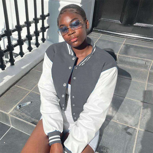 Chaqueta Universitaria Corta de Lona a Cuadros Personalizada para Mujer, Chaqueta Bomber de Béisbol, Estilo Universitario, Cortavientos y Transpirable - Product Image 4