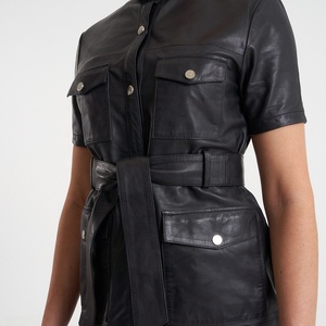 เสื้อโค้ทยาวเสื้อแจ็คเก็ตหนังแกะสีดำสำหรับผู้หญิงเสื้อโค้ทสำหรับฤดูหนาวปรับแต่ง2024 - Product Image 6