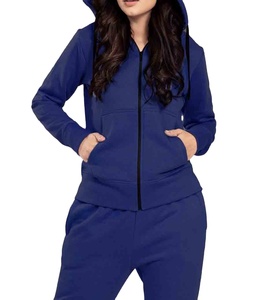 Conjunto de dos piezas con cremallera deportiva de alta calidad, sudaderas con capucha de manga larga sólidas, trajes para correr para mujer, chándal corto, chándal - Product Image 2