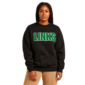 The Links Incorporated Sudadera de algodón negro con bordado de chenilla blanca Ropa de organización cívica y profesional negra - Product Image 1