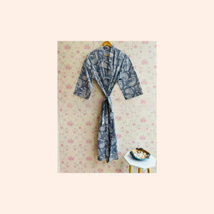 Robe kimono en coton imprimé à la main avec motifs floraux, 100% coton, peignoir pour femmes, pour les saisons printemps, été, automne, hiver - Product Image 4