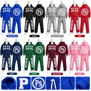 ชุดเซ็ตฮู้ดดี้และกางเกงจ็อกเกอร์สีน้ำเงินสำหรับผู้ชาย Pace Sports ปักโลโก้ ผ้าฟลีซ ชุดลำลองสำหรับฤดูใบไม้ร่วง - Product Image 3