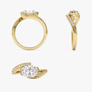 Splendide bague de fiançailles ovale pavée de diamants de laboratoire, faite à la main, incurvée, 1,60 ct E-F VS, or 14 carats, pour cadeau de mariage ou d'anniversaire - Product Image 4