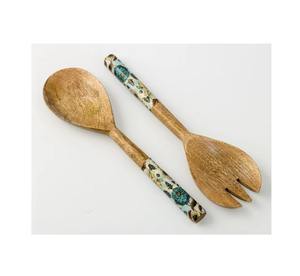 Ensemble de cuillères en bois naturel avec support, spatule verte en bois pour servir la salade, cuillère de cuisine Meenakari - Product Image 6