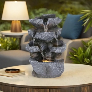 Fontanella d'acqua a LED <span class=keywords><strong>da</strong></span> esterno con decorazioni eleganti <span class=keywords><strong>da</strong></span> <span class=keywords><strong>giardino</strong></span> con pietre impilate <span class=keywords><strong>in</strong></span> resina poliresina fontanella - Product Image 3