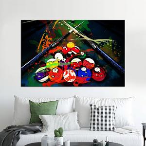 Impresión en Lienzo de Vidrio Templado con Diseño Vibrante de Billar: Decoración Colorida para Sala de Juegos, Lienzo Enrollado - Product Image 1