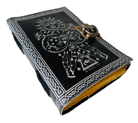 Illustration astronomique faite à la main du soleil la lune les étoiles la Rose Wiccan Antique carnet de notes en cuir véritable journal intime