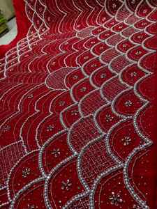 Luxury Traditional Handmade Beaded Embroidered Floral Gold Eco-Friendly Spandex/Nylon Mesh Silver Pink Stone <b>Mix</b> 5 Yards - Product Image 2