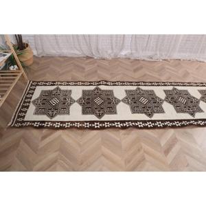 Tapis turc Herki 2,8x13,4 pieds, tapis vintage en laine brun et blanc à bordures - Product Image 5