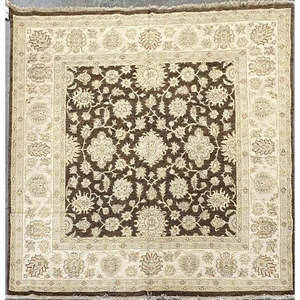 Tapis de Peshawar et de Khotan noué à la main, unique en son genre, 9'0 x 9'0 Pes_Kho_221 - Product Image 1