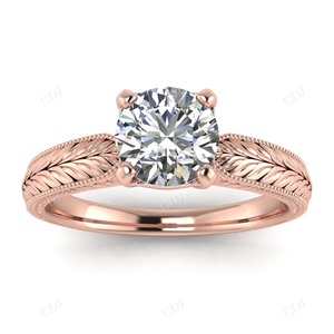 Anillo de moissanita de Plata de Ley 925, joyería de compromiso de Milgrain Vintage de corte redondo de oro blanco único, venta al por mayor - Product Image 3