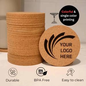 Wholesale Custom Printed logo Any Size Thickness Circular Natural <b>Cork</b> <b>coaster</b> - Product Image 2