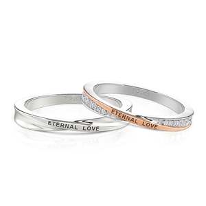 Jeulia Rose Gold Plated Minimalist Twist Engraved Couple <b>Ring</b> <b>Set</b> - Product Image 1