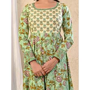 Vestido Anarkali de Algodón Estampado Pista Jaal, Vestidos Elegantes para el Trabajo - Product Image 2
