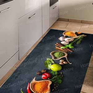 Tapis imprimé : Tapis de cuisine moderne aux épices, grand, facile à nettoyer, tapis en chenille - Product Image 1