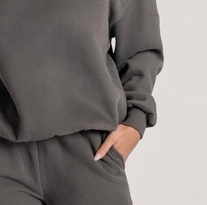 Sweat-shirt uni à manches longues pour femmes en coton éponge sweats à capuche en gros stock sweat-shirt teint en gris logo personnalisé et couleurs - Product Image 2