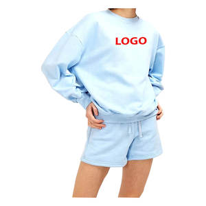 Survêtement en coton solide personnalisé pour femmes ensemble de 2 pièces de vêtements de sport d'entraînement short ras du cou surdimensionné survêtement respirant à séchage rapide - Product Image 4