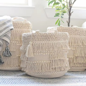 Fancy <b>Boho</b> Hand Woven Storage Basket Kids Foldable Basket Hand Woven Cotton Flat Weave Technique Direct Factory By ITHL - Product Image 1