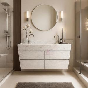 사용자 정의 Adaggio 골드 대리석 화장대 플로팅 천연석 욕실 싱크대 서랍과 럭셔리 인테리어를위한 현대적인 럭셔리 디자인 - Product Image 3