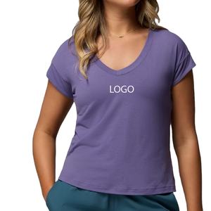 T-shirt basique élégant et minimaliste pour femme, col en V, vêtement décontracté intemporel pour un ajustement confortable et détendu, idéal pour l'été et les activités de plein air 2026 - Product Image 1