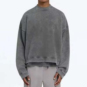 Streetwear personnalisé DTG impression Vintage soleil délavé à l'acide 100 _ coton éponge français hommes en détresse sweats à col rond - Product Image 4