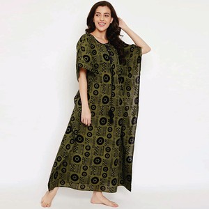 Últimas Comfort Fit 100% Algodón Draw String Cintura Medias mangas Mehndi Dot Batik Hand Block Kaftan - Product Image 4