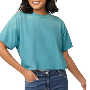 Camisa corta lisa de algodón personalizada de alta calidad para mujer, camisetas cortas de algodón lisas en blanco informales OEM con logotipo personalizado de verano para mujer - Product Image 2