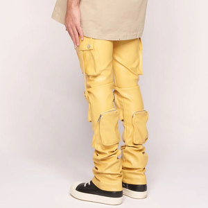 Pantalons cargo empilés en similicuir de haute qualité pour hommes, fabricant sur mesure, pantalons amples multi-poches en PU, streetwear pour hommes - Product Image 3