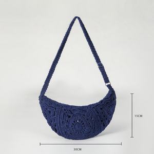 Sac bandoulière en crochet fait main personnalisable bleu marine en forme de croissant pour femme, idéal pour un usage quotidien - Vente chaude en gros - Product Image 6